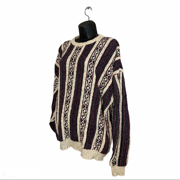 Vintage Saddlebred Geo Striped Cotton Knit Sweater - Picture 2 of 8
